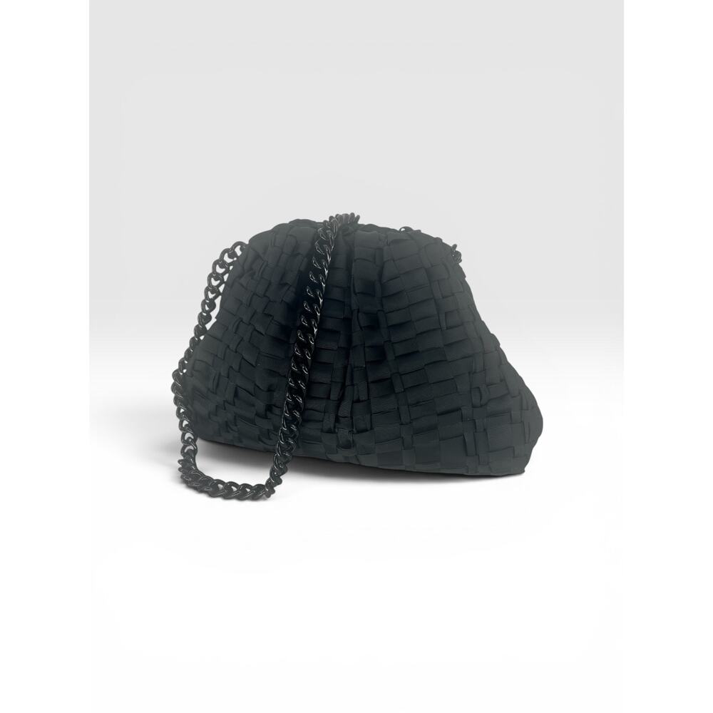 Maria La Rosa Black Woven Ribbon Convertible Chain Clutch Bag